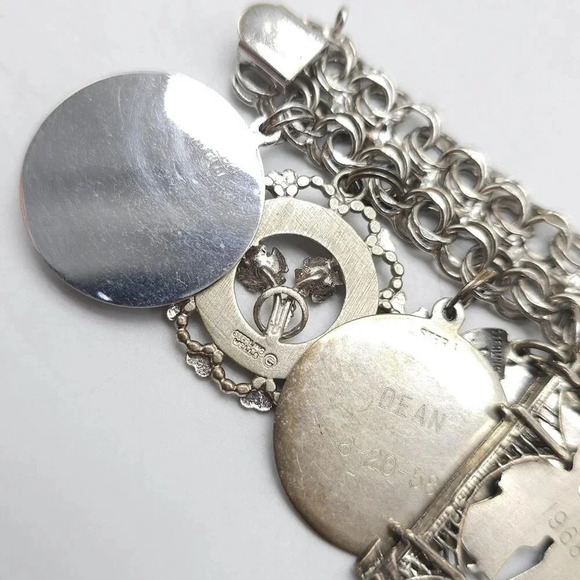 Vintage Sterling Silver Charm Bracelet Huge Travel Collection Rare 1950s 60s MCM - Picture 15 of 16